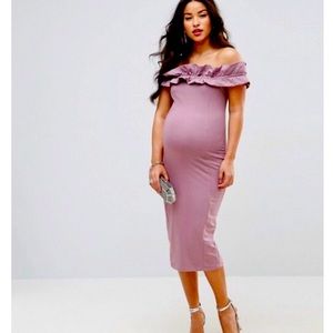 asos purple maternity dress Hope & Ivy Maternity ruffle front maxi dress in lilac floral